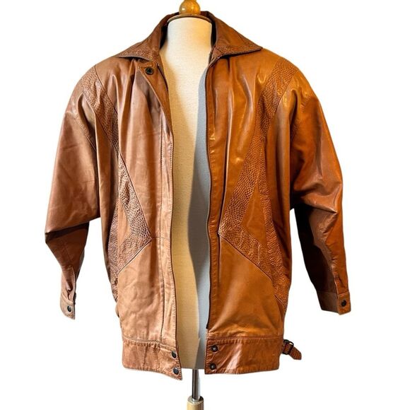 Vintage Gino di Giorgio Brown 1980s Bomber Brown Leather Jacket - Medium - Picture 4 of 11